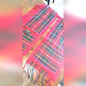 Patrick King Woolen Company Pocket Scarf Tartan Plaid Fringe Merino Wool New